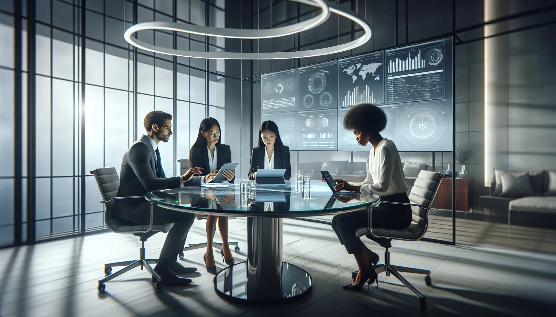 diverse team discussing data security in a modern office.