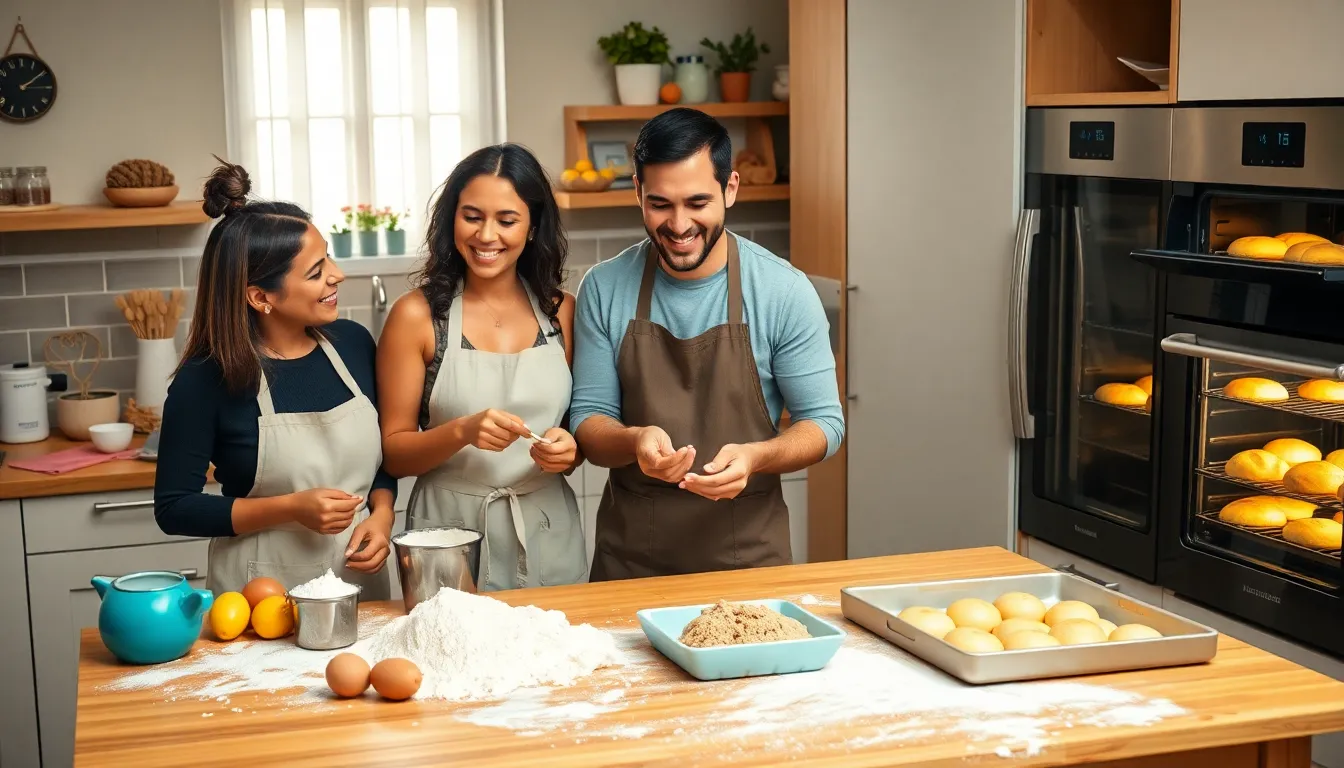 diverse bakers making cookies for love bread in a warm kitchen.