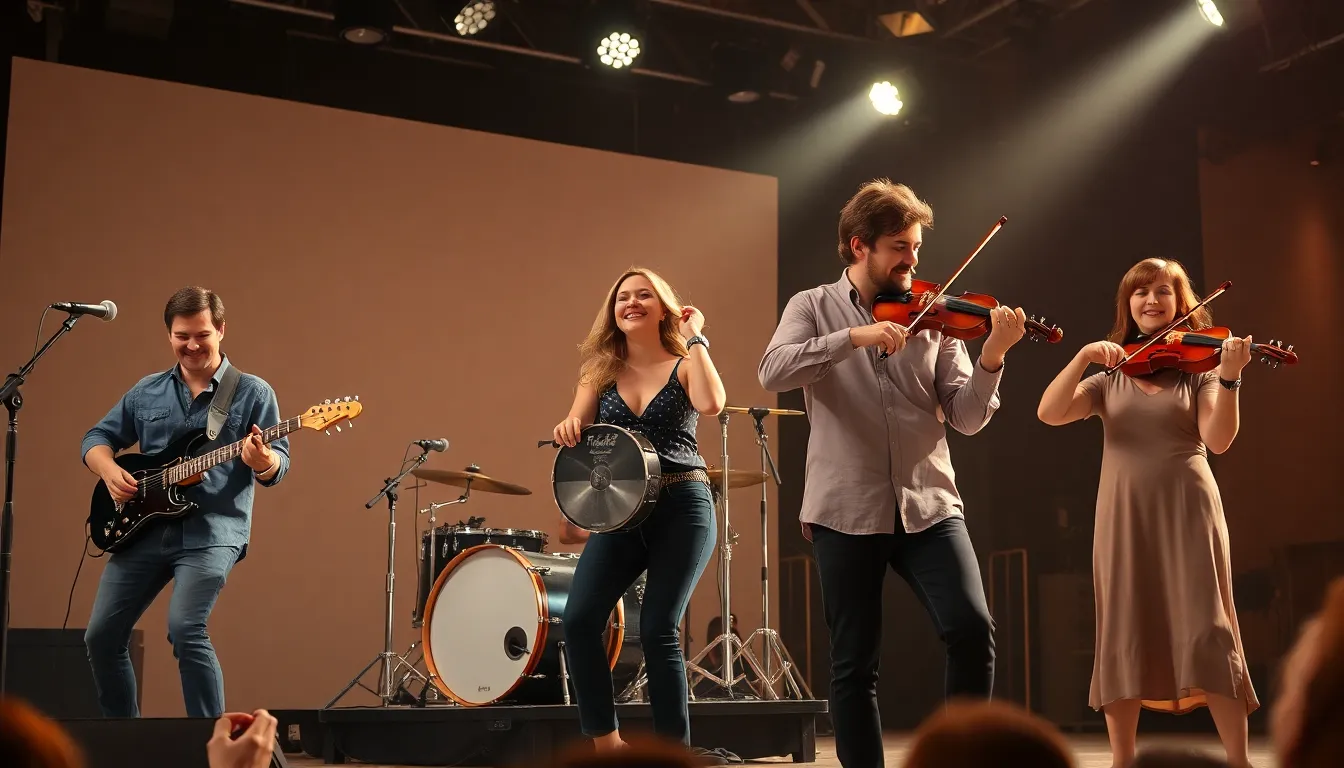 band performing a song in 6/8 time signature on stage.