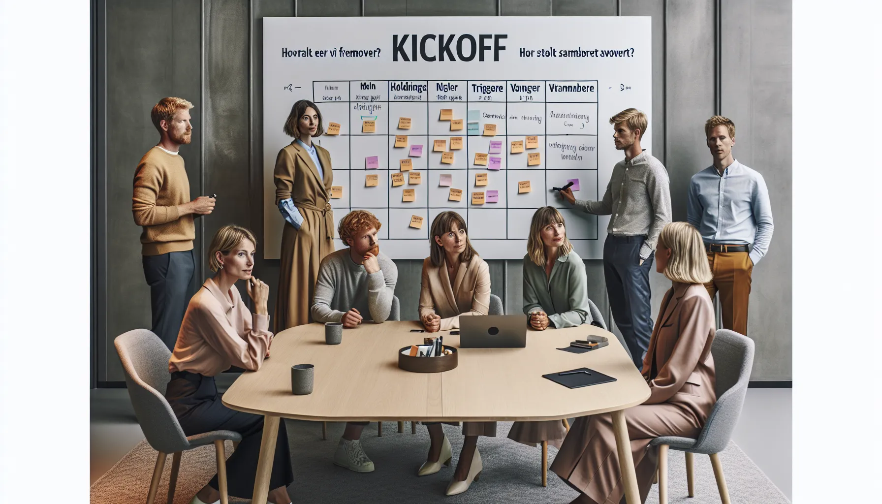 Norwegian team workshop at kickoff, writing culture rules on a whiteboard.