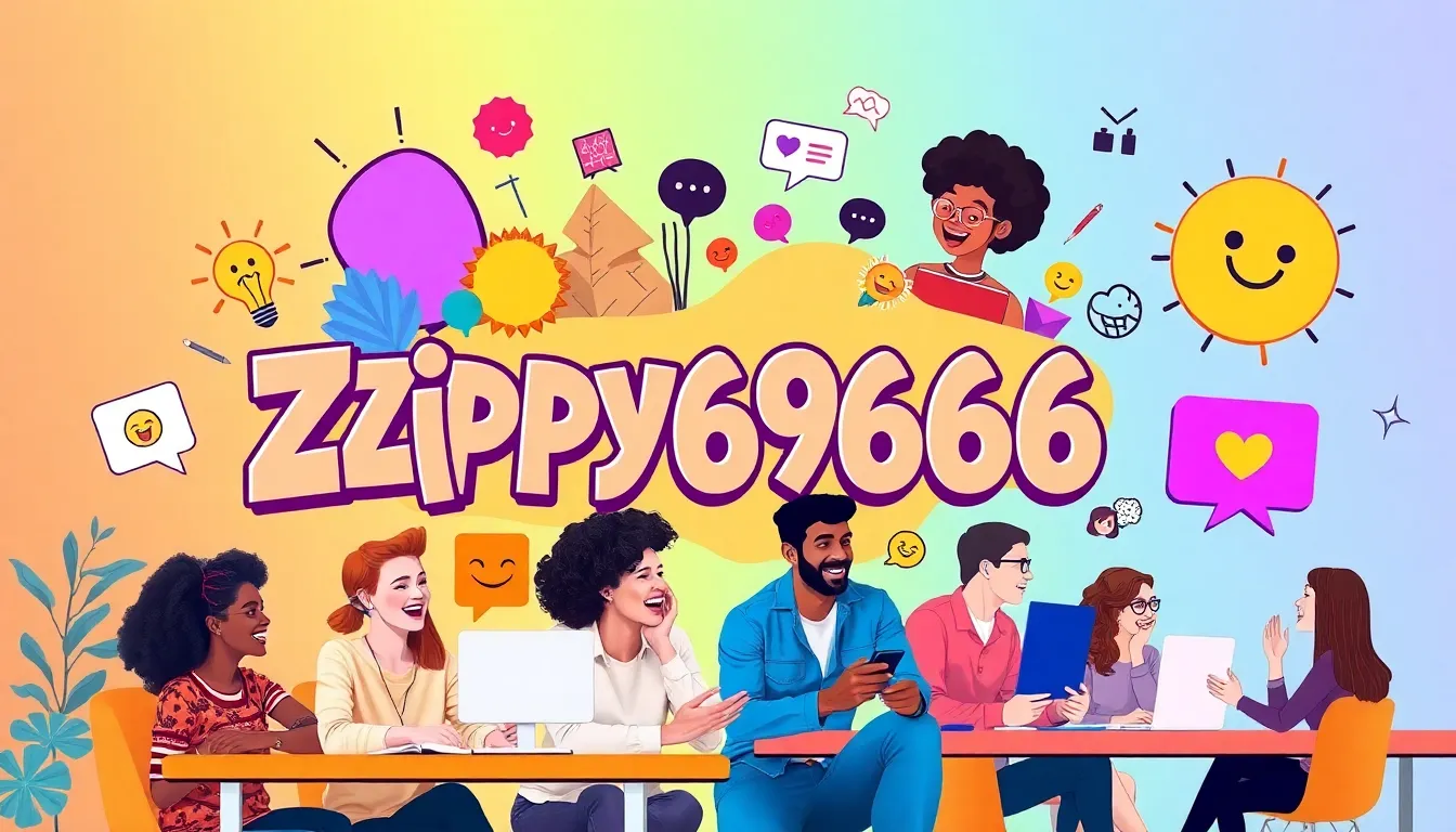 whimsical digital representation of Zippy69666 with diverse people in discussion.