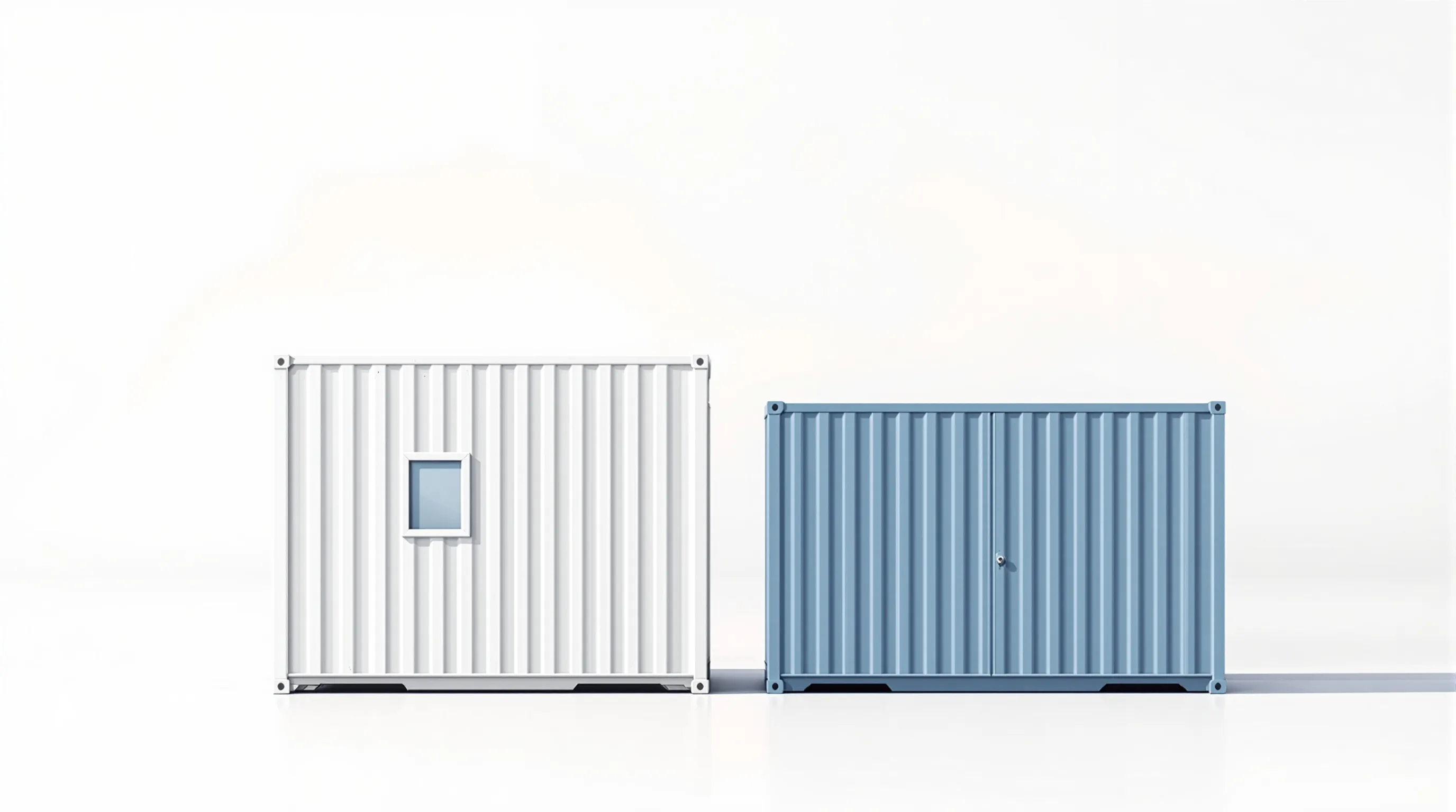 Two shipping containers arranged in L-shape on white background, minimalist illustration.