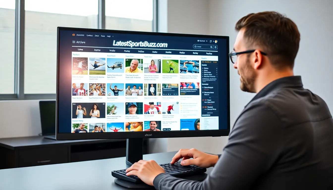 A user exploring the organized archive interface of LatestSportsBuzz.com on a computer.