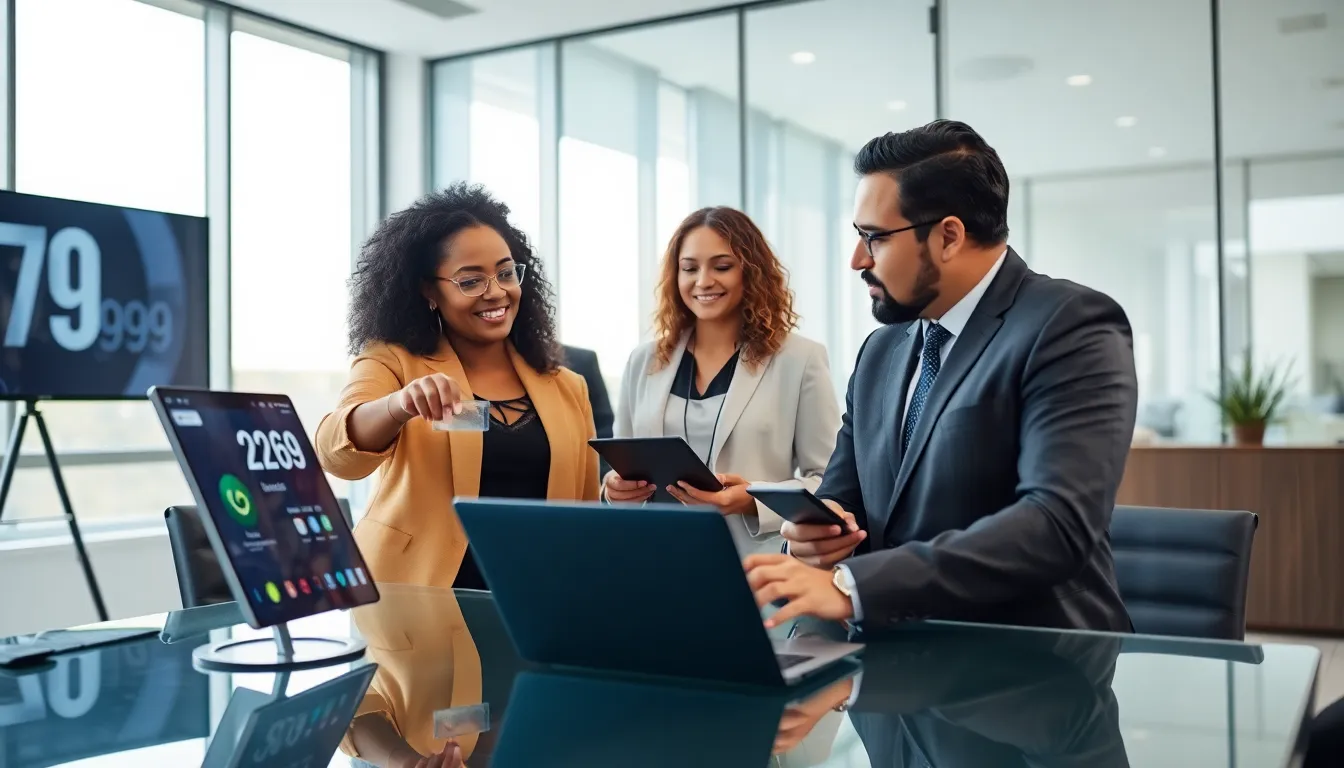 diverse team discussing telecommunications in a modern office.