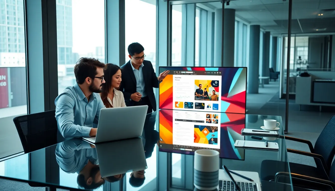 diverse team collaborating on web development in a modern office.
