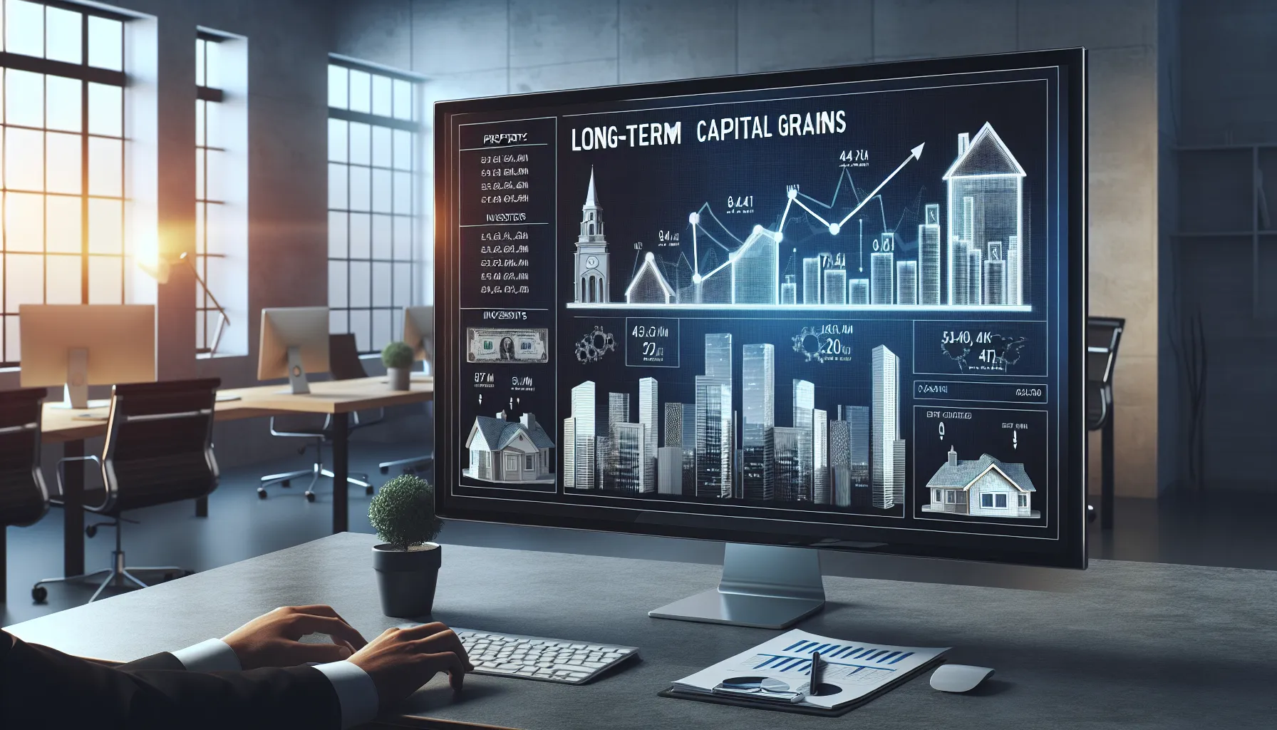 A screen displaying long-term investment analysis in a corporate setting.