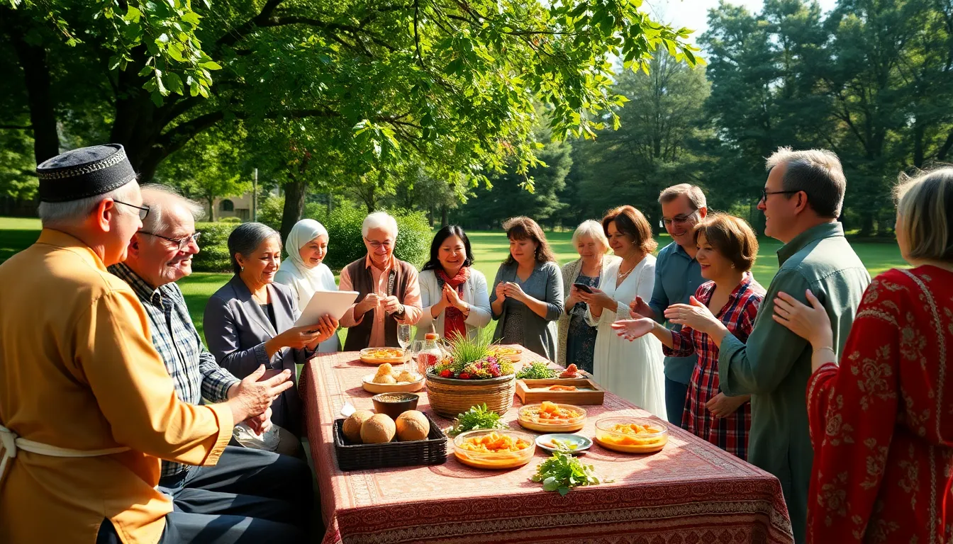 diverse group celebrating the tradition of Kaifmoch outdoors.