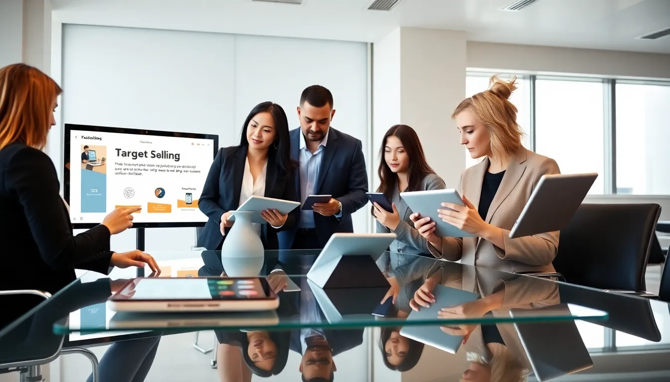 diverse professionals discussing iPad sales strategies in a modern office.