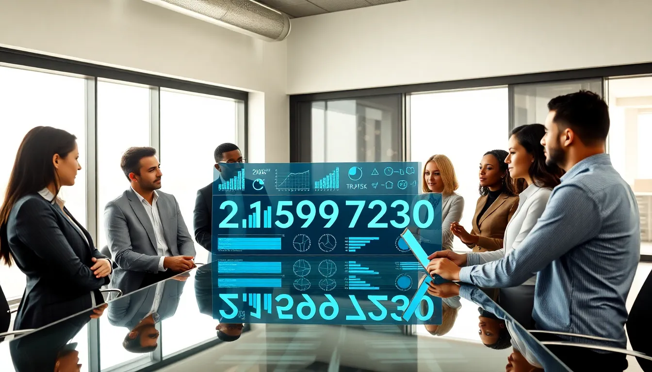 diverse team discussing data analytics in a modern office.