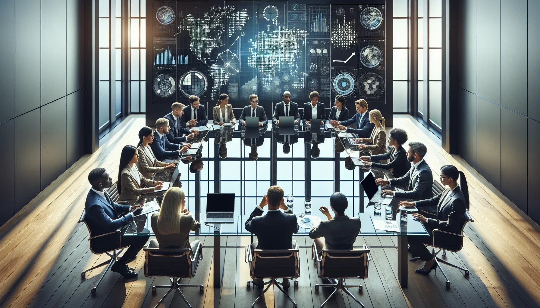 diverse professionals collaborating on trade classification in a modern office.