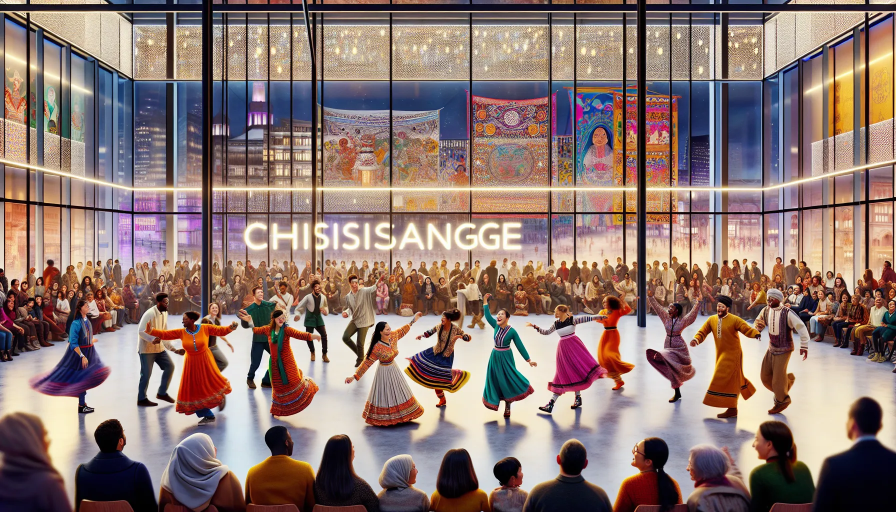 diverse group celebrating chisaisangue at a cultural festival.