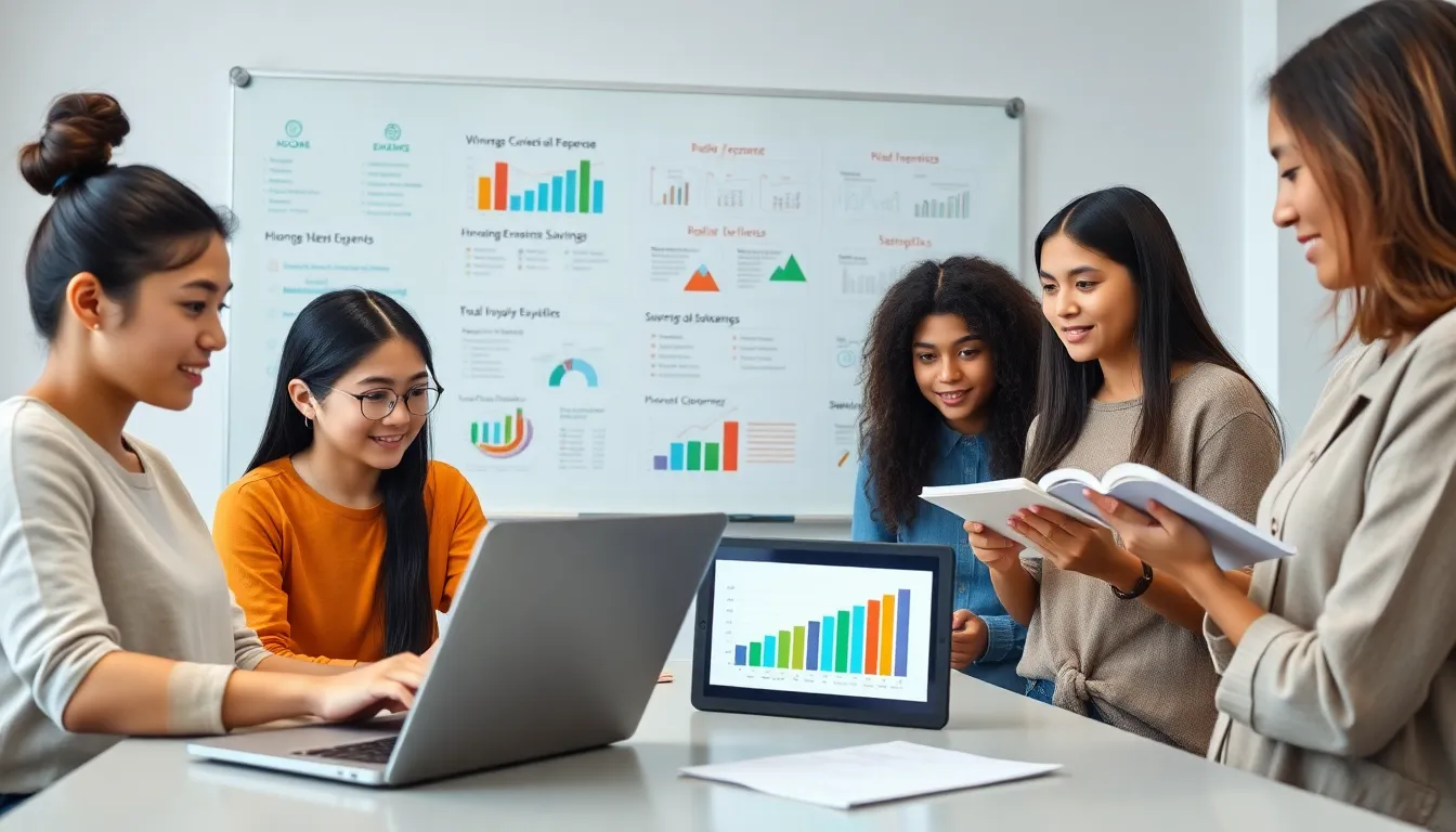 diverse teens engaged in a financial literacy workshop at a modern workspace.