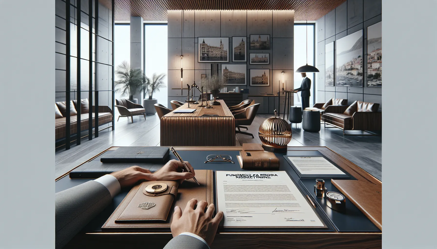 Croatian real estate legal documents being signed in modern office setting