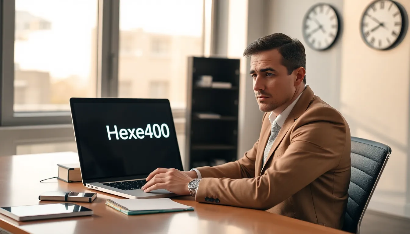 professional addressing the Hexe40002 error on a laptop.
