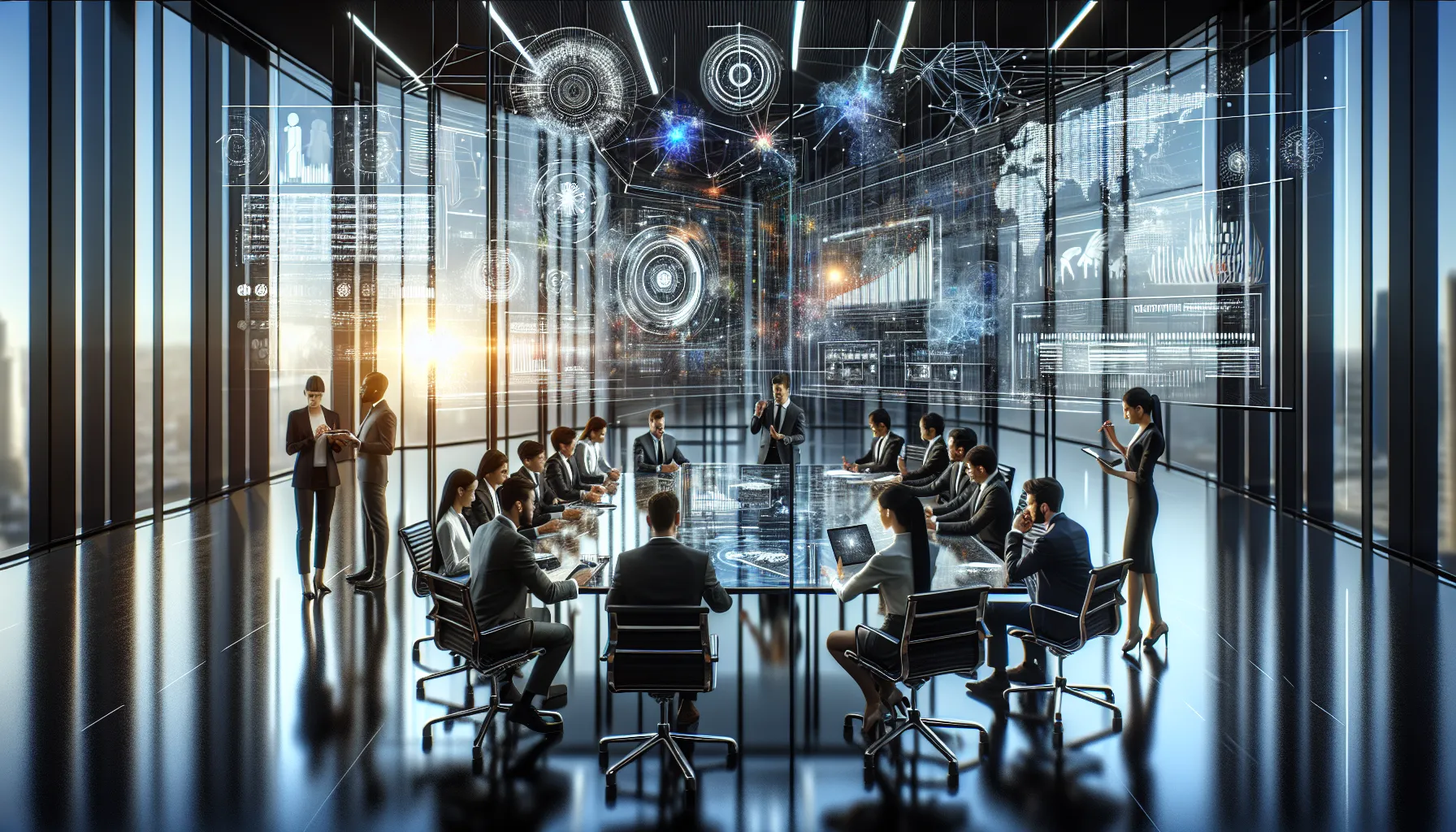 diverse team collaborating in a modern office on data management.