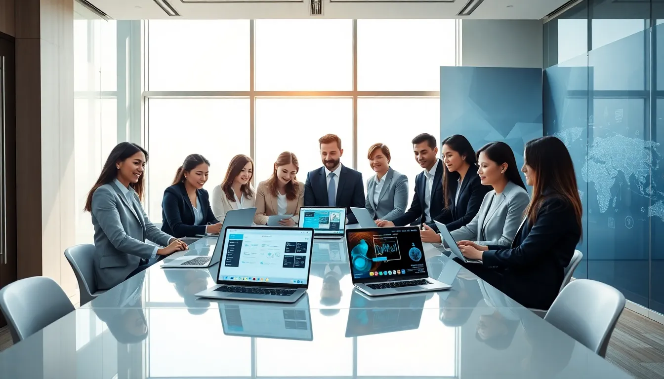 diverse team collaborating in a modern office setting.