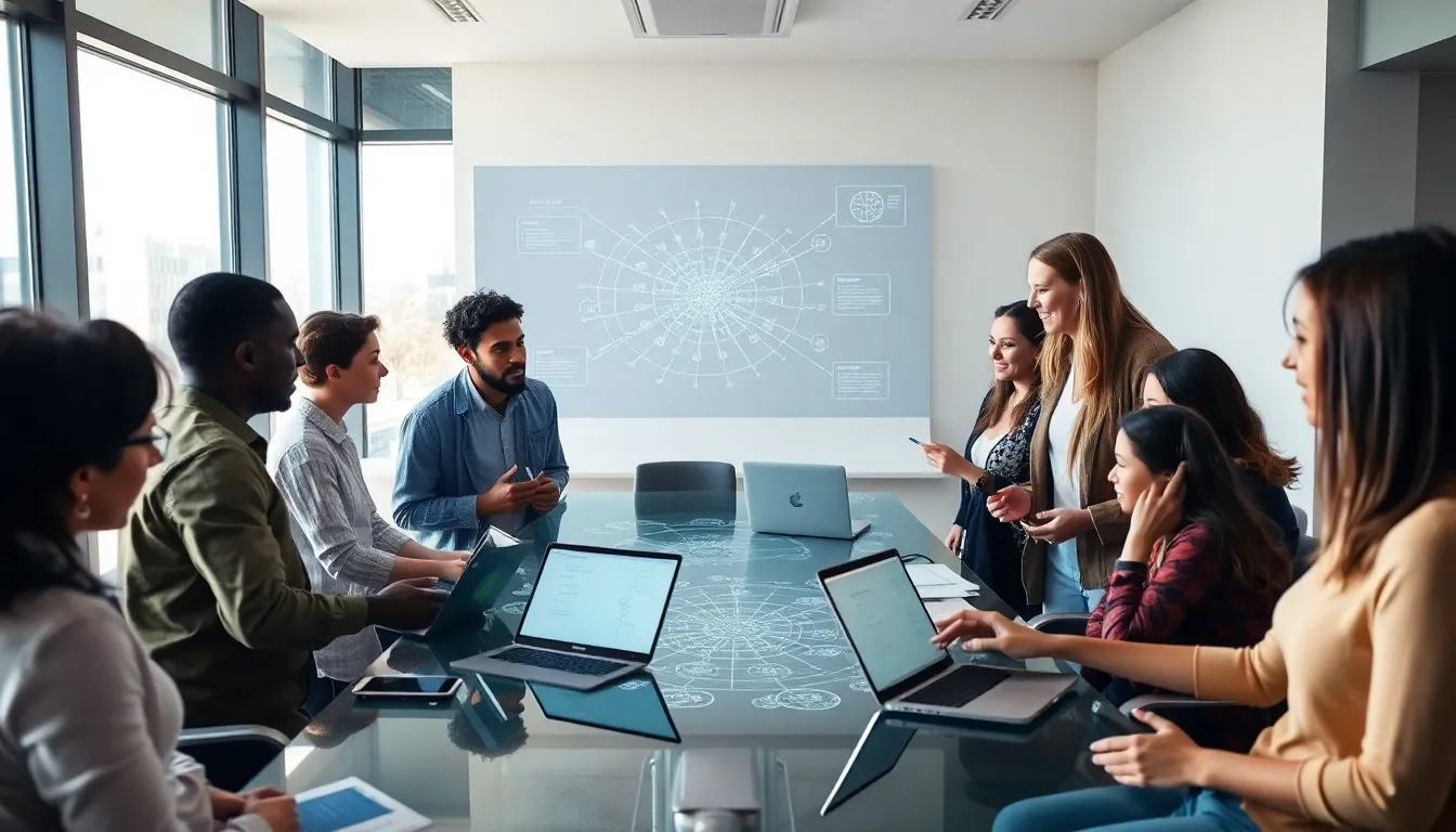 researchers discussing Pispulyells in a modern conference room.