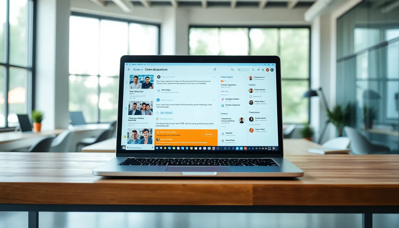 digital forum interface showcasing diverse discussions on a laptop.