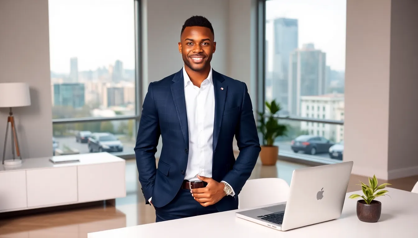 Timothy Williams in a modern office, symbolizing his real estate career.