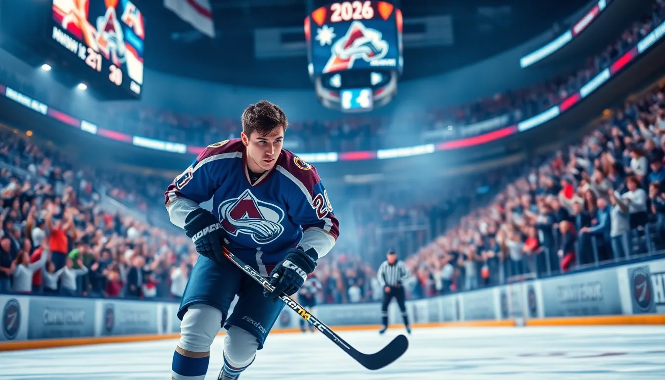 A hockey player in action during a competitive NHL game in an arena.
