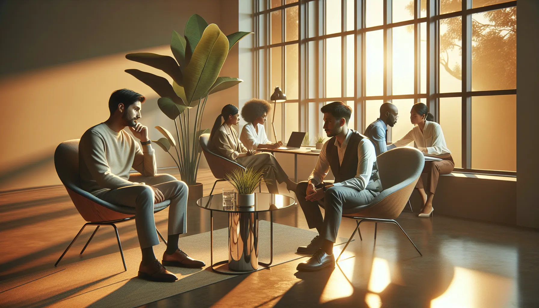 diverse people in a supportive counseling environment.