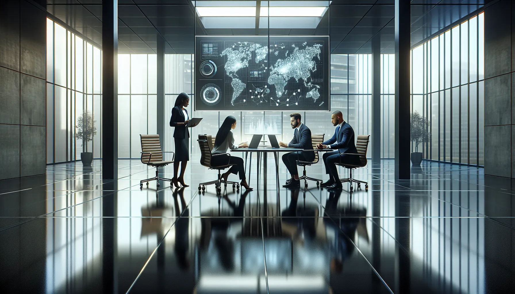 diverse team discussing insights in a modern office.