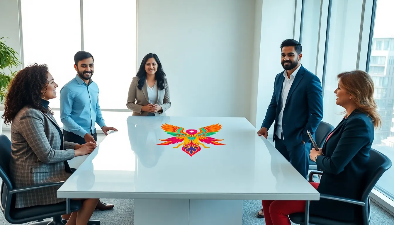 professionals discussing Tharatharaangel concept in a modern office.