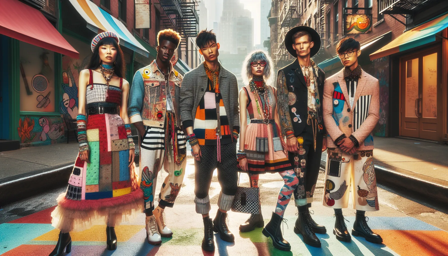 diverse group showcasing bold Lwspeakfashion styles in an urban setting.