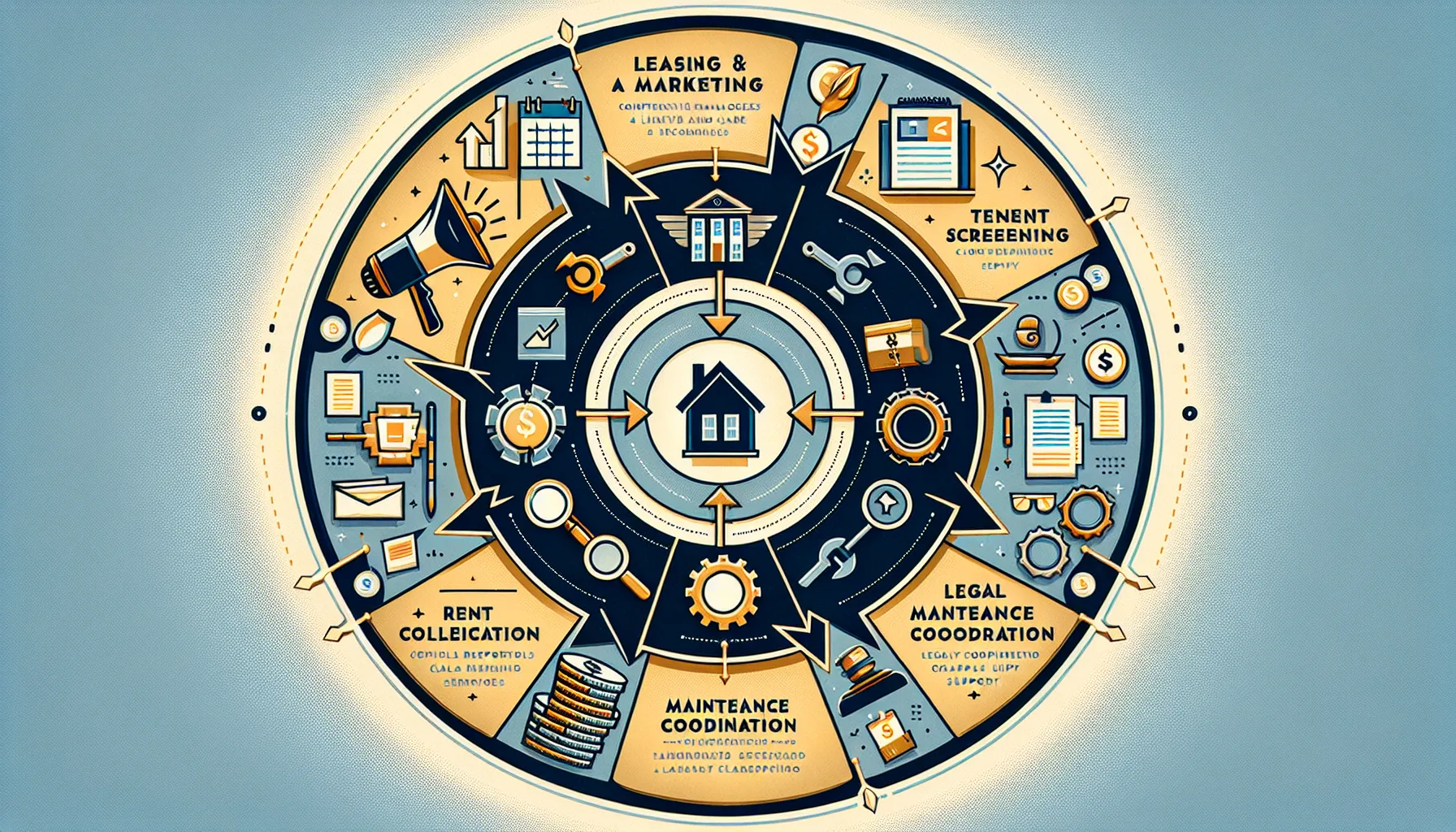 diagram of primary property management services surrounding a central house icon