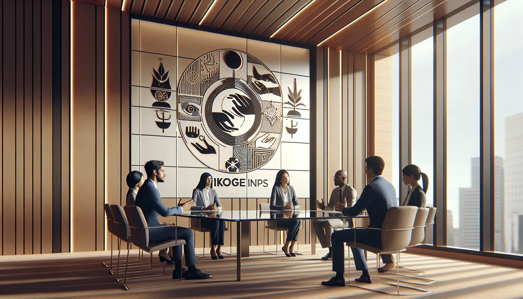 diverse team discussing the concept of Ikogeinps in a modern office.