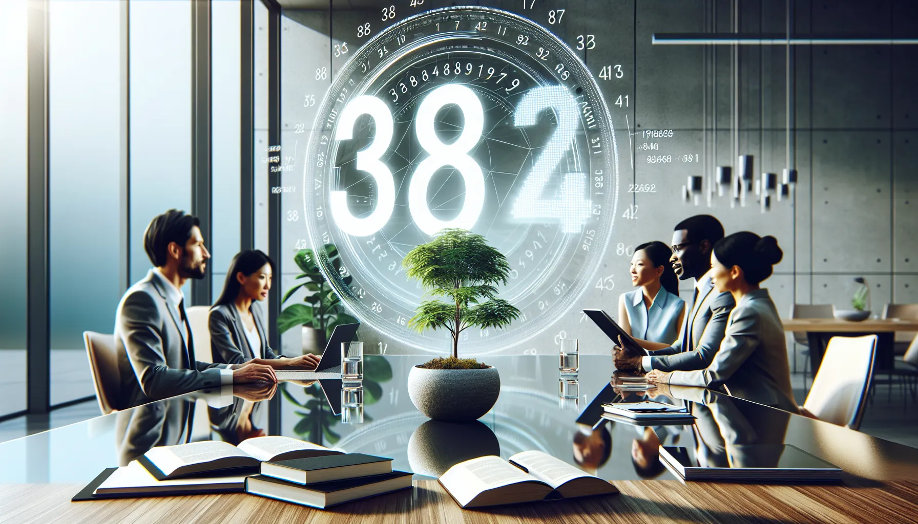 professionals analyzing the number 3884981174 in a modern office.