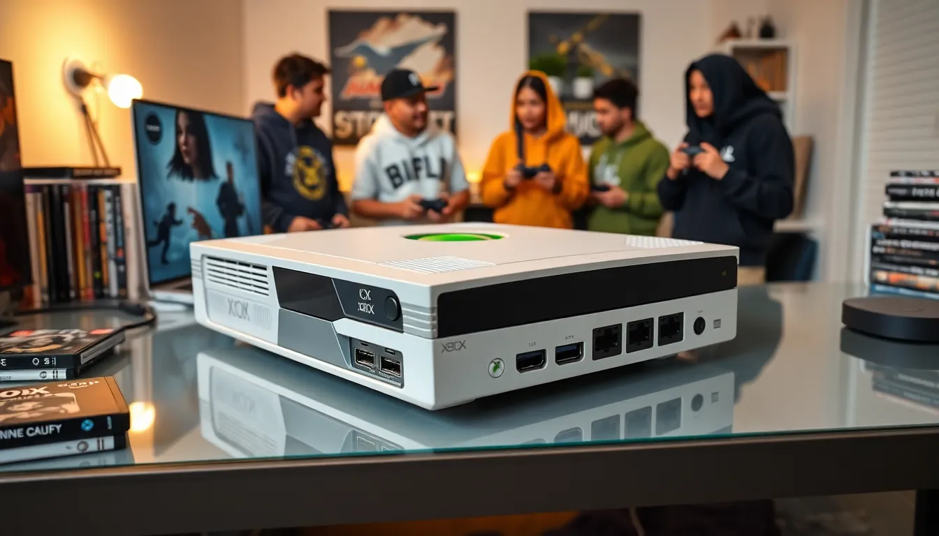 modded Xbox with gamers discussing in a modern gaming setup.
