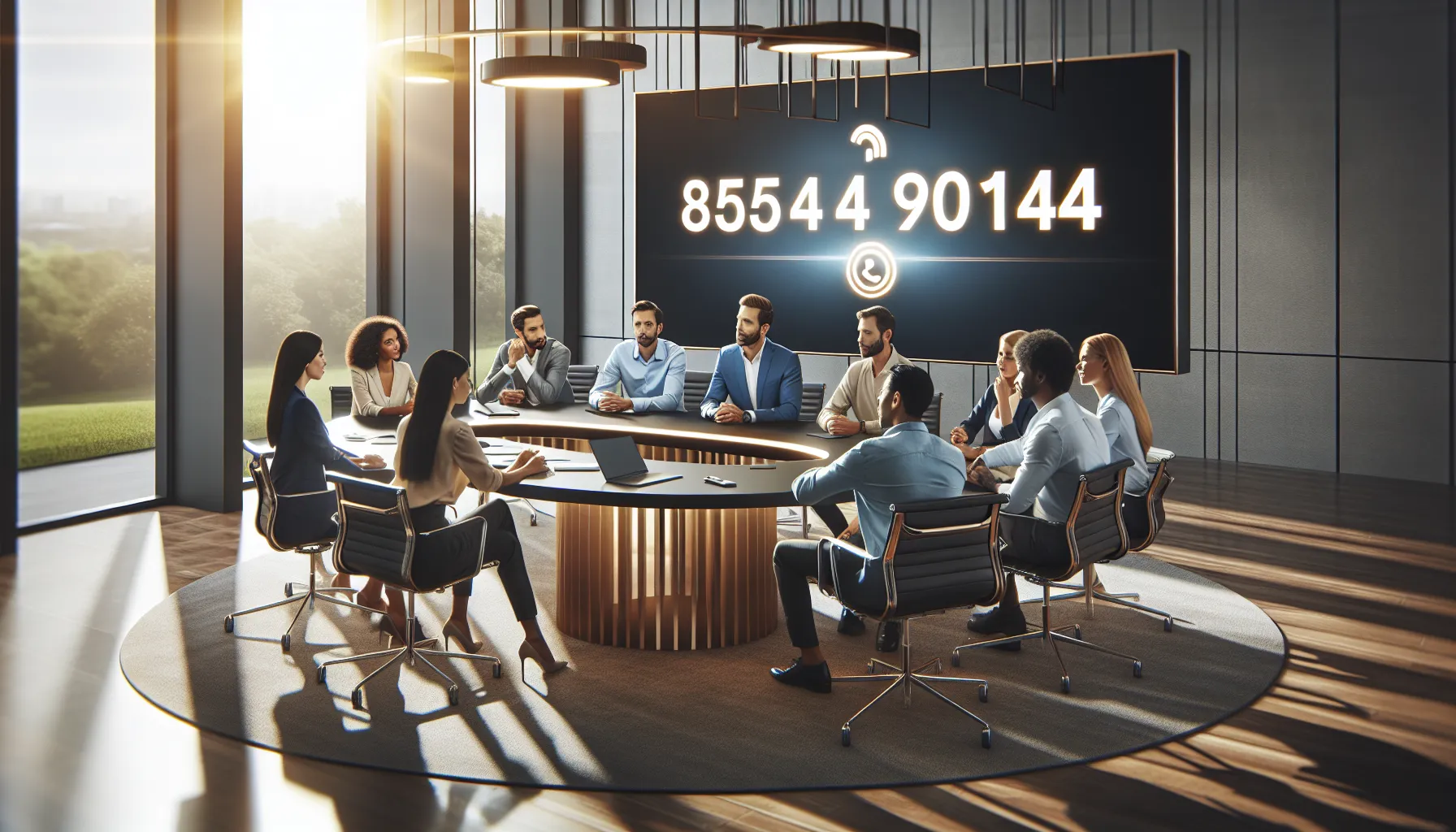 diverse team strategizing for a customer service hotline in an office.