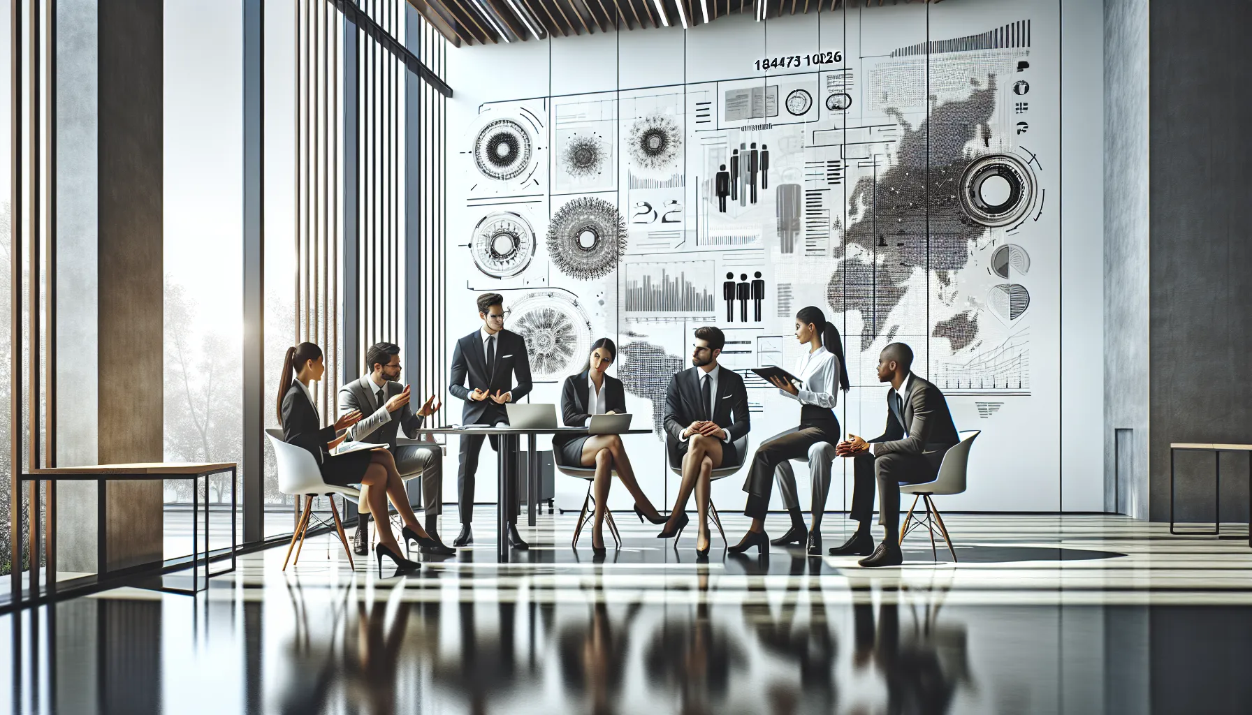 diverse team discussing historical significance of numbers in a modern office.