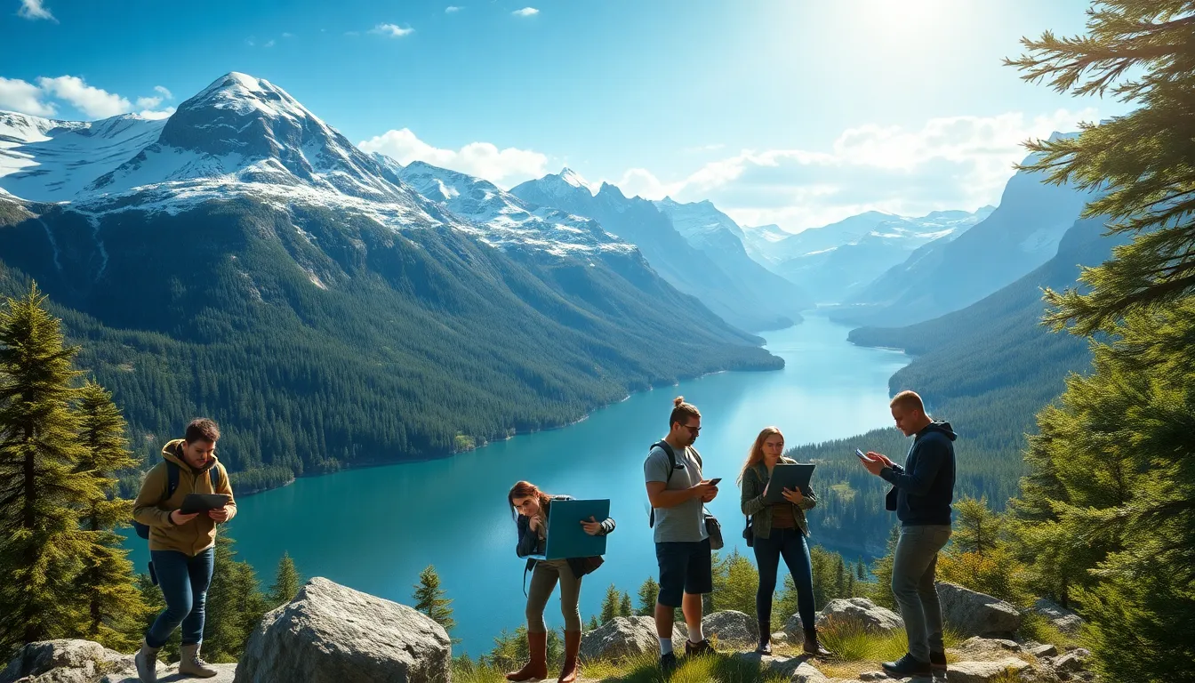 gamers strategizing in a scenic landscape inspired by Fjordur.