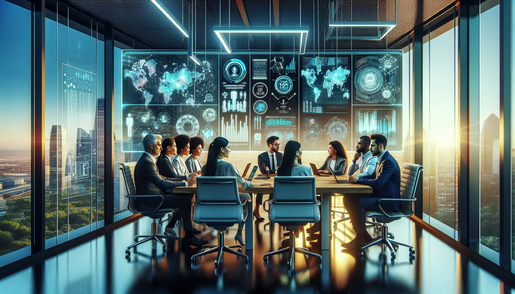 diverse team discussing advanced technology in a modern office.