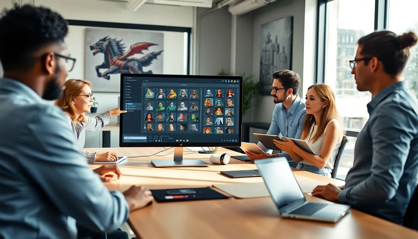 diverse team collaborating on CK2Generator in a modern office.