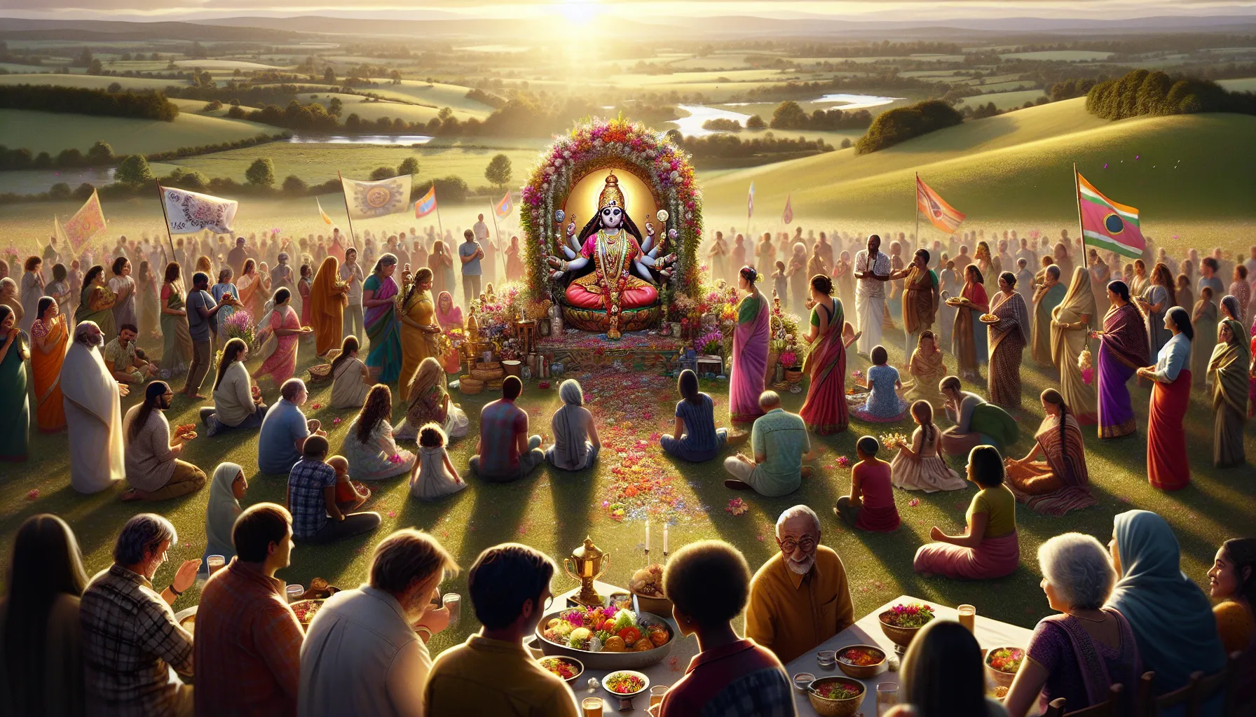 Community celebration honoring Gowthalamma with diverse people and traditional festivities.