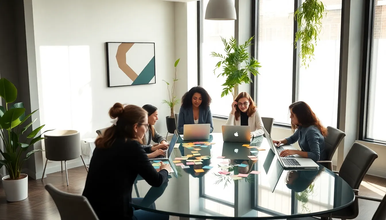 diverse professionals collaborating in a modern office setting.