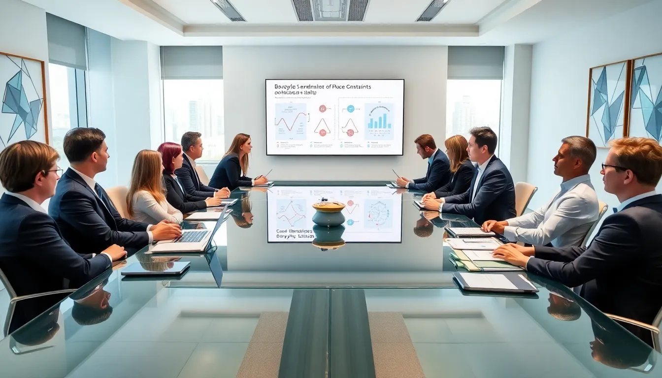 diverse professionals discussing Bavayllo in a modern conference room.