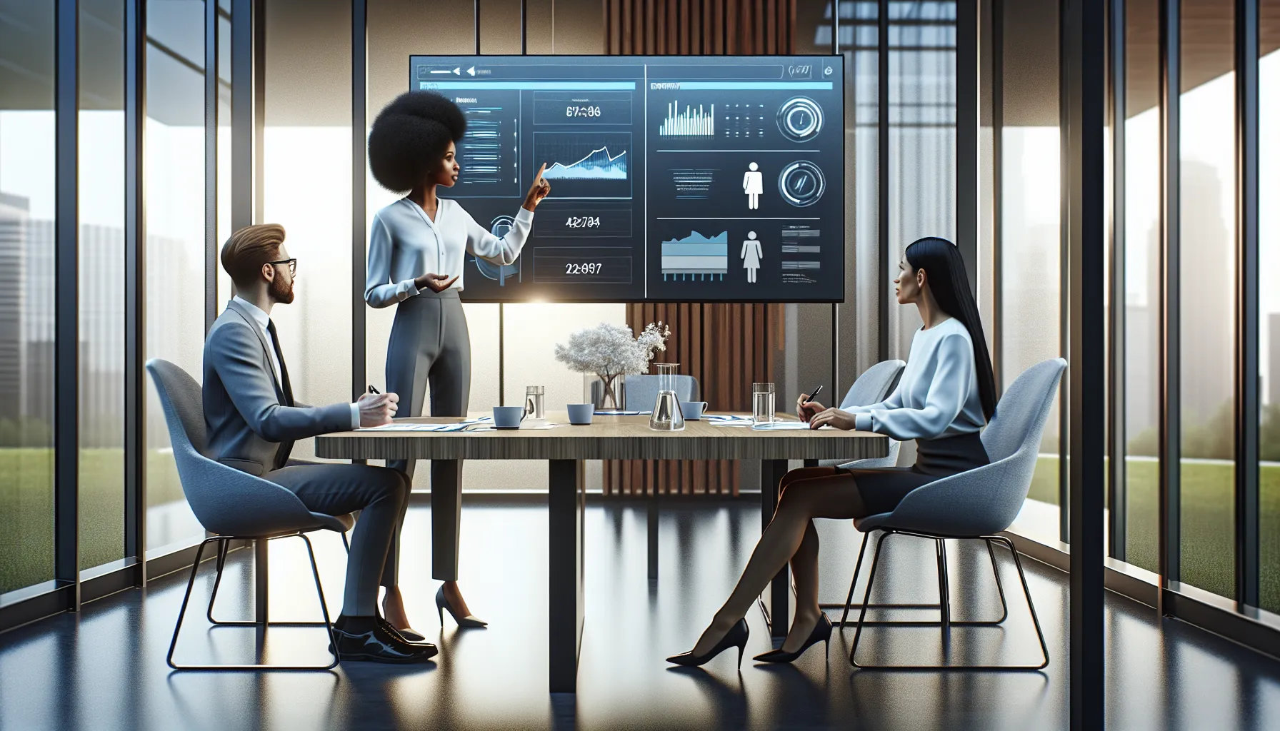 diverse team discussing data management in a modern office.