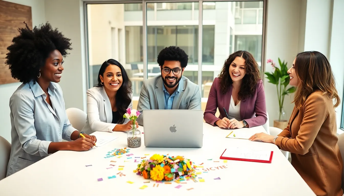 diverse team brainstorming budget-friendly event ideas.