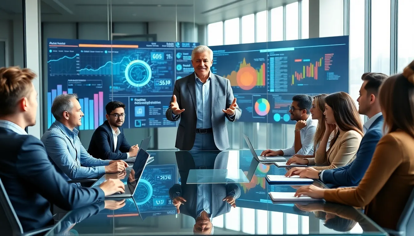 Dave Watkin leading a diverse team in a modern office.