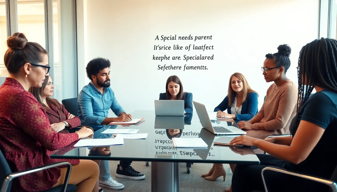 diverse parents discussing challenges of raising special needs children.