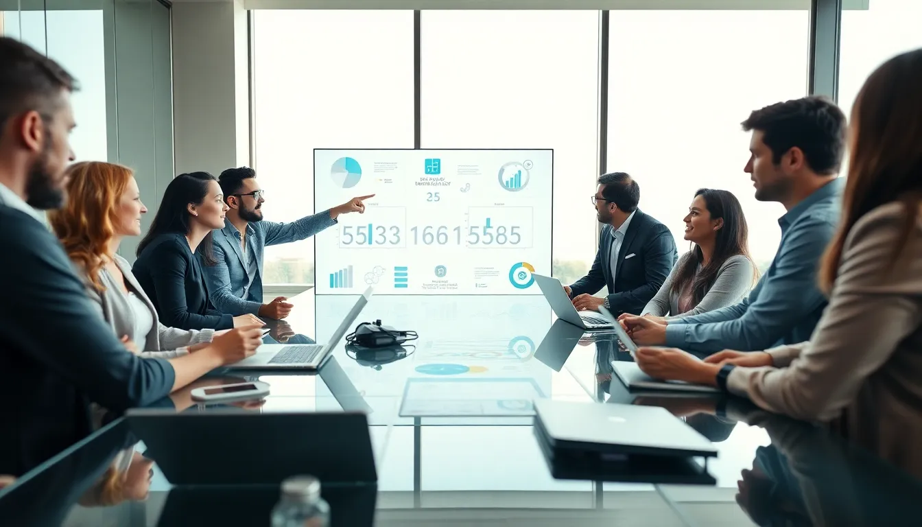 diverse professionals discussing a digital identifier in a modern office.