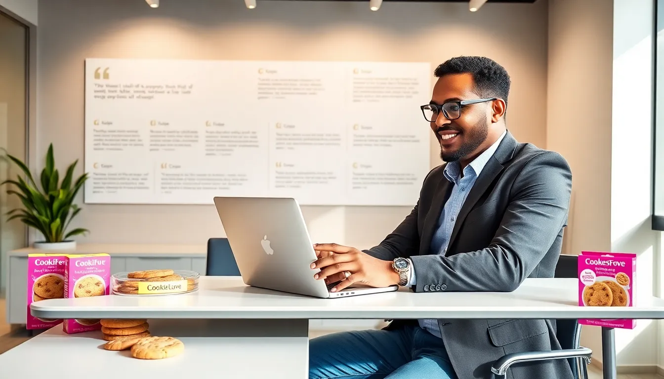 Jackson interacting with customers in a welcoming office environment.