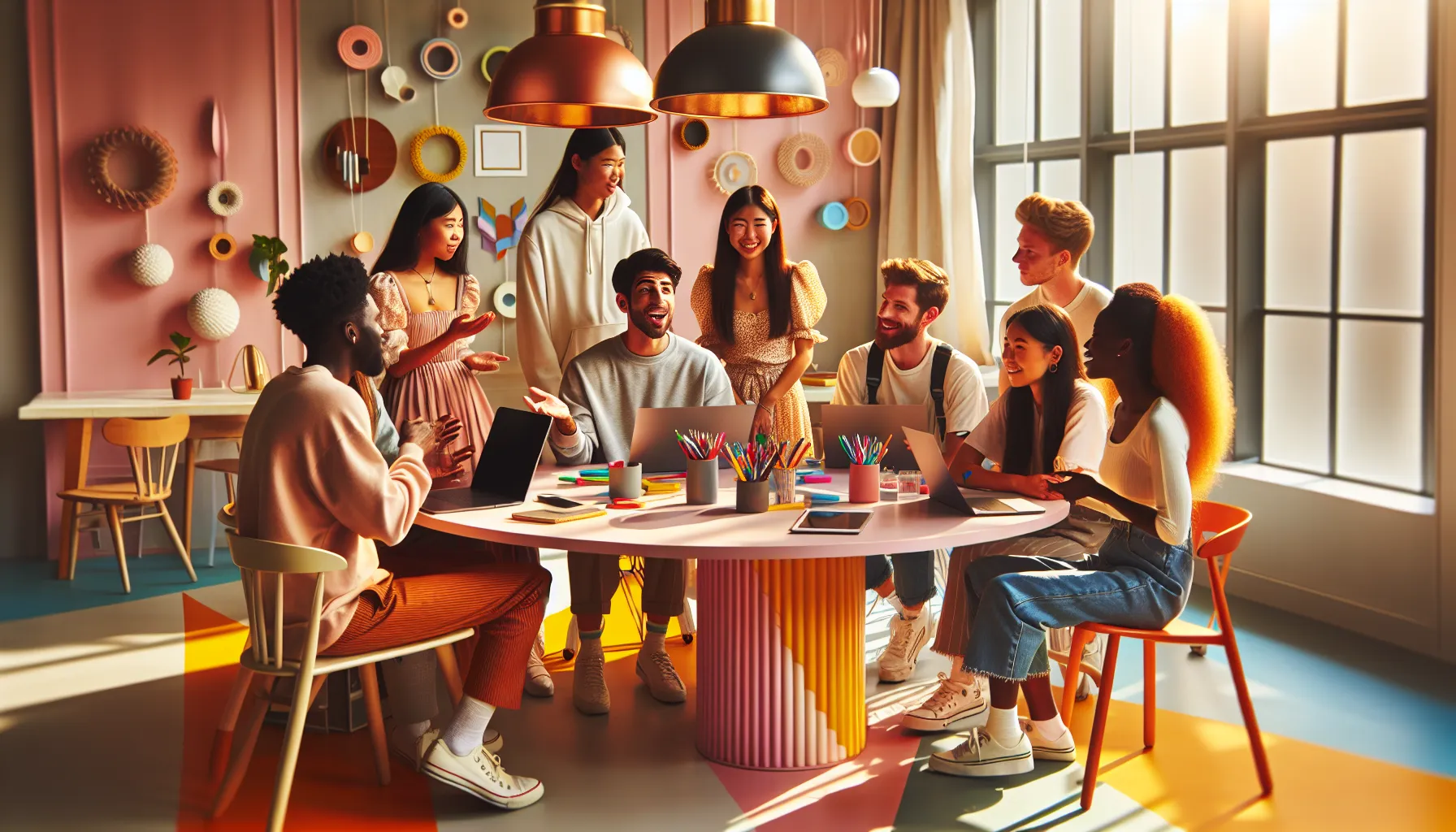 diverse group collaborating in a modern office environment.