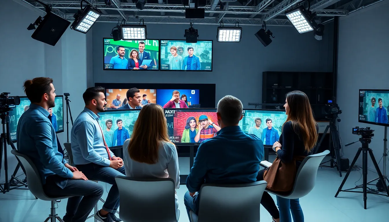 diverse team discussing a unique TV series in a modern studio.