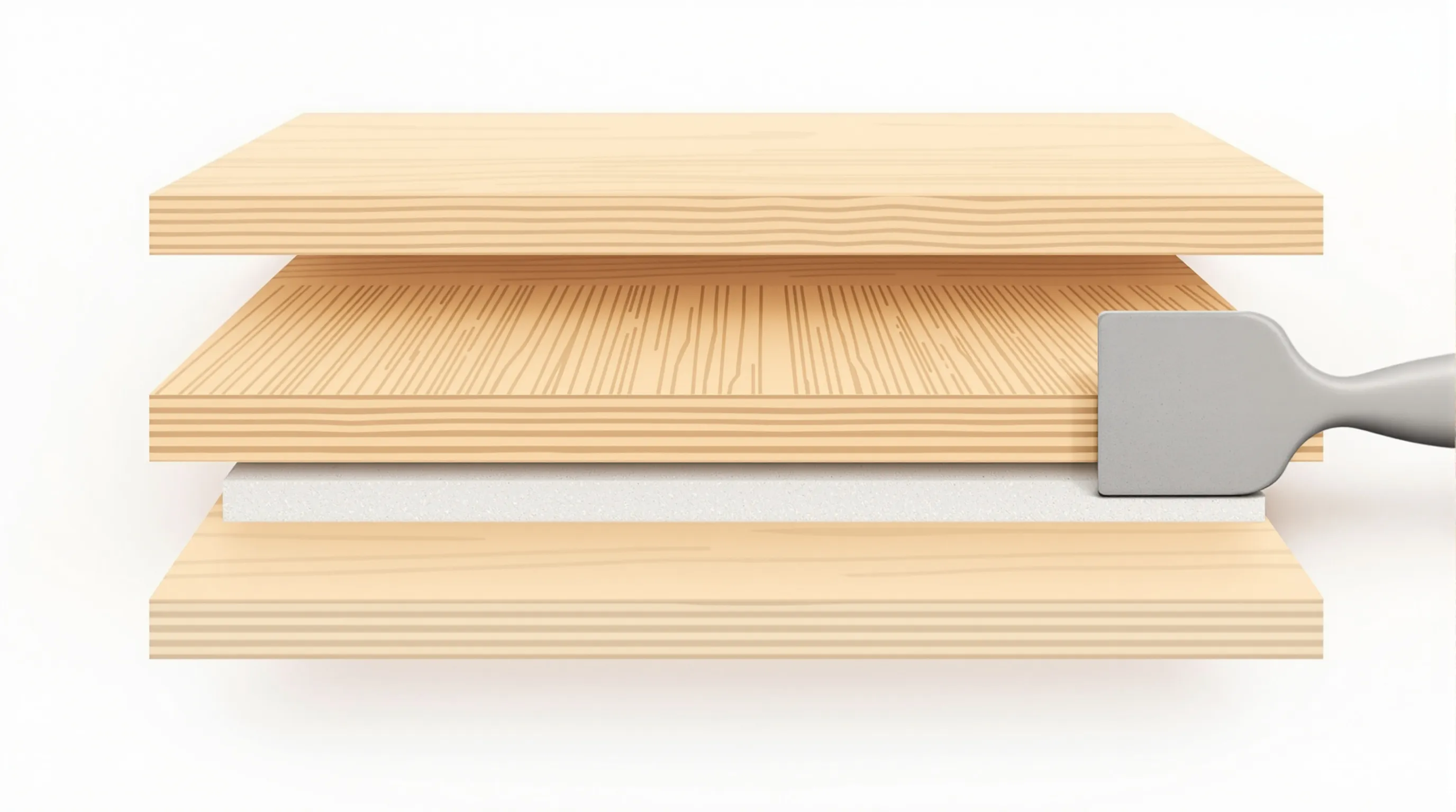 Cross-section of wooden parquet layers with minimal sanding tool outline.