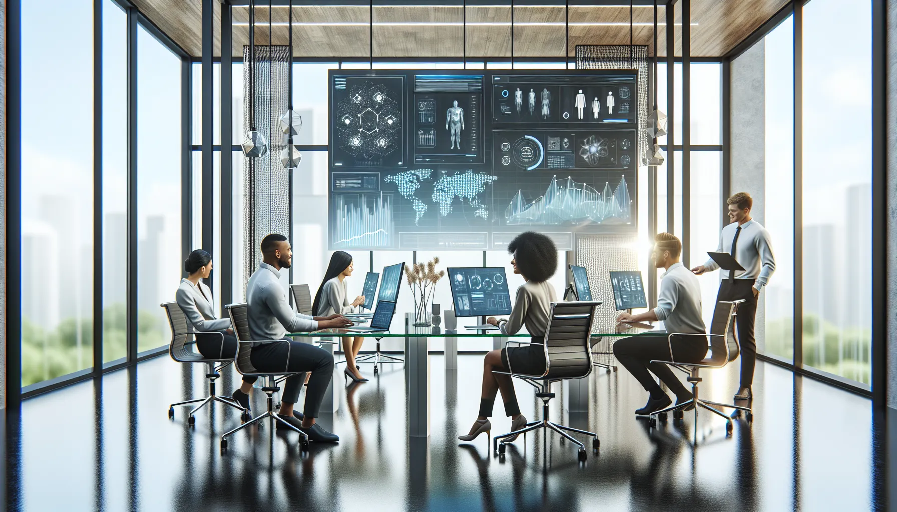 diverse team collaborating in a modern tech-focused office.